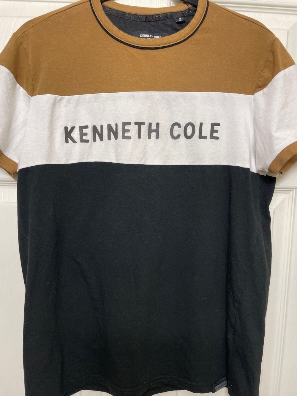 Kenneth Cole Brown White Black Colorblock Crew Neck Tee